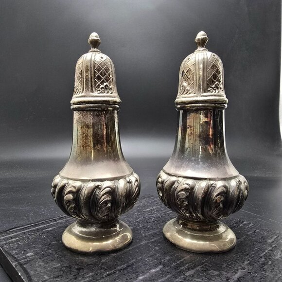 Vintage Silver Plated Salt & Pepper Shakers Ornate Design Removable Lids HS263 - Picture 3 of 7